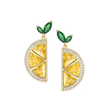 

Lemon Crystal Earrings 925 Sterling Silver Women Ins Net Red Fruit Earrings Fashion Jewelry for Mother Wholesale