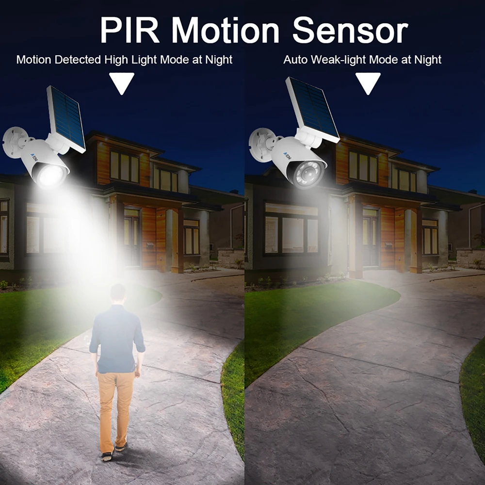 A-ZONE светодиодный светильник на солнечной батарее, фиктивная камера безопасности, датчик движения PIR, светильник, беспроводная водонепроницаемая наружная Имитация камеры наблюдения