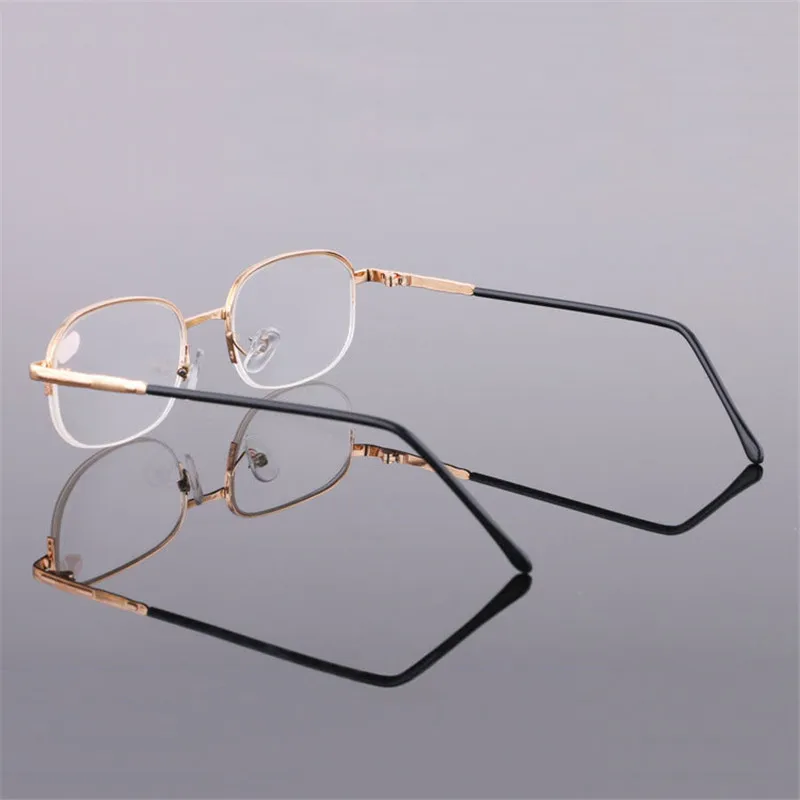 Elbru квадратныая металлическая готовой близорукость очки для Для мужчин Для женщин золотой с плоскими стеклами и половинной рамкой близоруким очки диоптрий-1,0 1,5 2,0 2,5 3 3,5