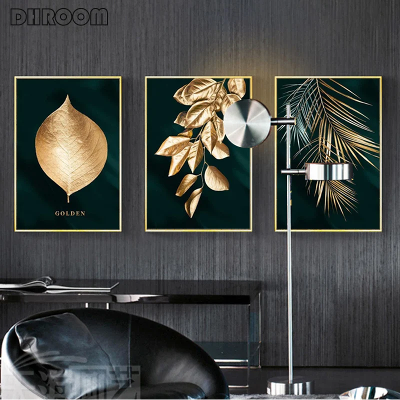 Abstract golden plant leaves wall