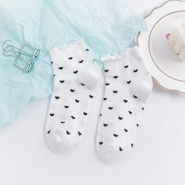 frilly japan cute socks ruffle kawaii harajuku women calcetines mujer chaussette femme skarpetki damskie white happy cotton sock White black