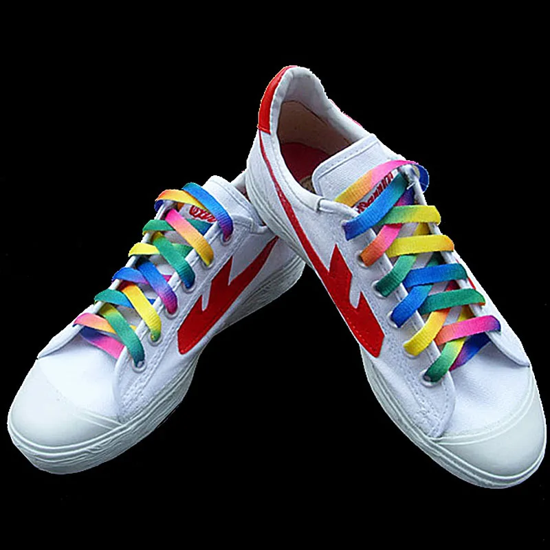 1Pair Colorful Laces rainbow Gradient Print Canvas Shoes Casual Chromatic Colour Shoelaces shoe straps for loose shoes80-60CM