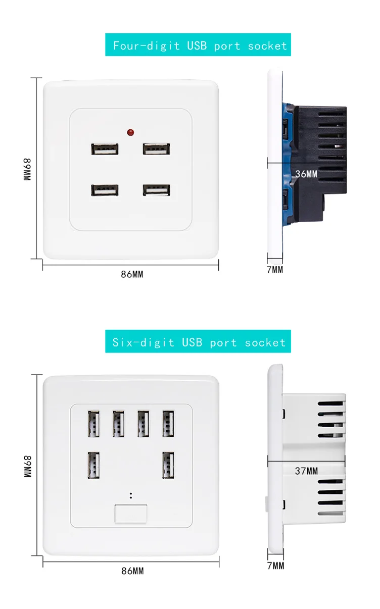 Bcsongben 2/4 портов USB Монтажная настенная розетка зарядное устройство адаптер питания штепсельная розетка заземленная электрическая настенная Зарядка адаптер зарядка