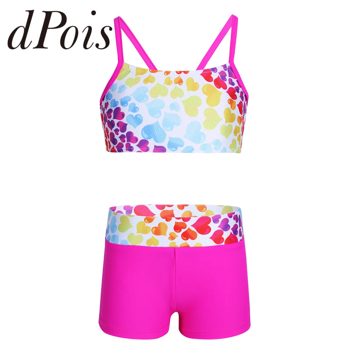 Kids Girls Tankini Swimsuit Heart Shaped Pattern Swimwear Two Piece