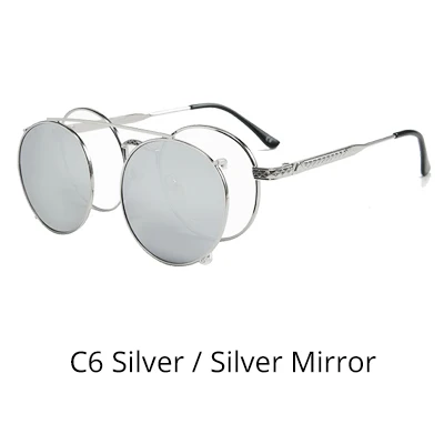 Ralferty, 2 в 1, женские солнцезащитные очки, Круглые, на застежке, очки, Ретро стиль, по рецепту, оптические линзы, оправы для мужчин, zonnebril dames oculos D085 - Цвет линз: Silver-Silver Mirror