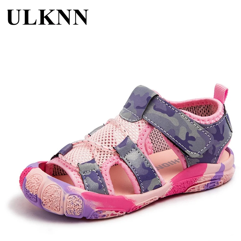 ULKNN Children Camouflage Spots Sandals 2021 Summer Boys Anti-kick Beach Shoes Soft Sole Girls Mesh Non-slip Sandals Size 21-30 extra wide fit children's shoes