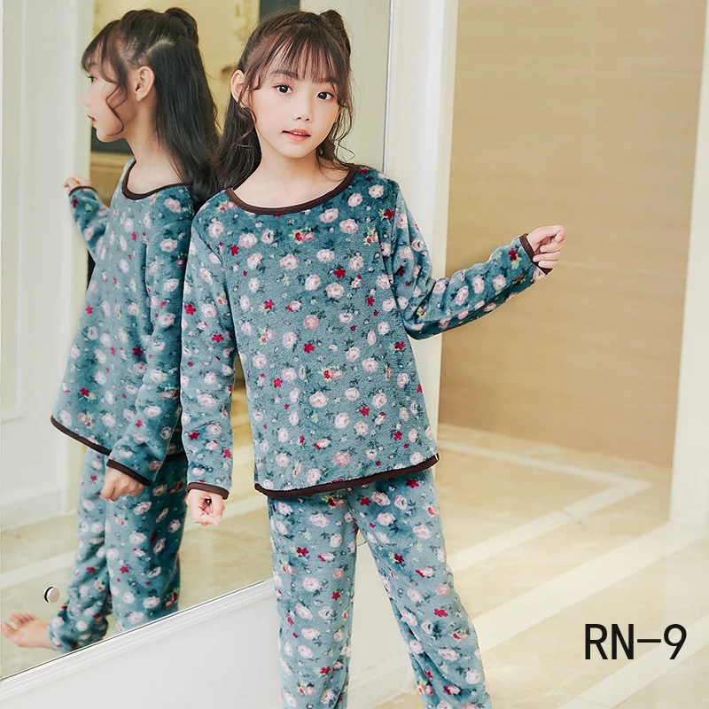 Winter Children Warm Pajamas Thicken Flannel Sleepwear Girls Loungewear Cartoon Coral Fleece Kids Pijamas Suit Casual Homewear