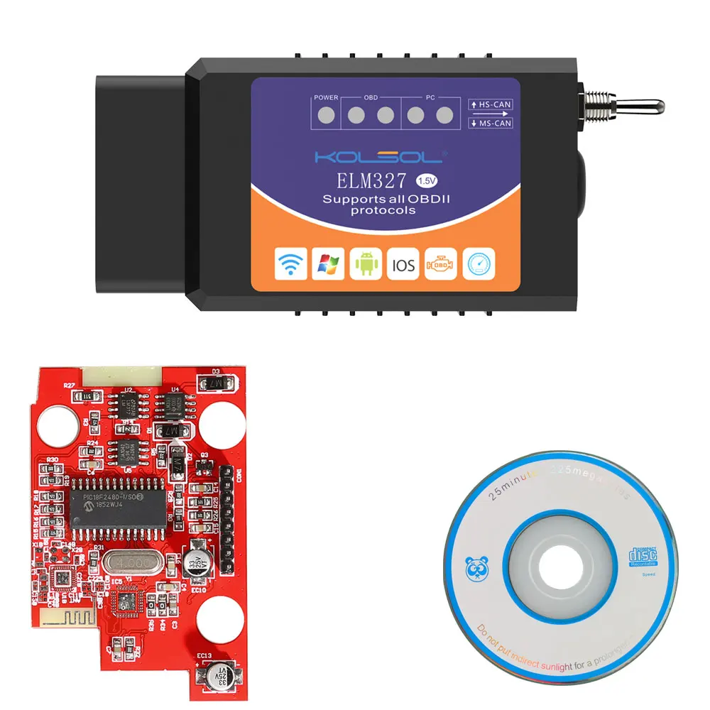 KOLSOL ELM327 Bluetooth/wifi/USB OBD2 сканер V1.5 ELM327 wifi с переключателем для Ford ELMconfig CH340+ 25K80 чип HS-CAN/MS-CAN