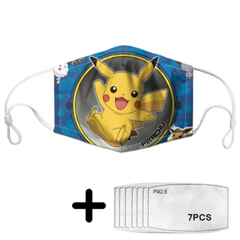 

Pokemon Print Women Mask Anti Air Dust Face Mask with 7 Filters Washable Elastic Mouth Masks Reusable Non-disposable Mascherina