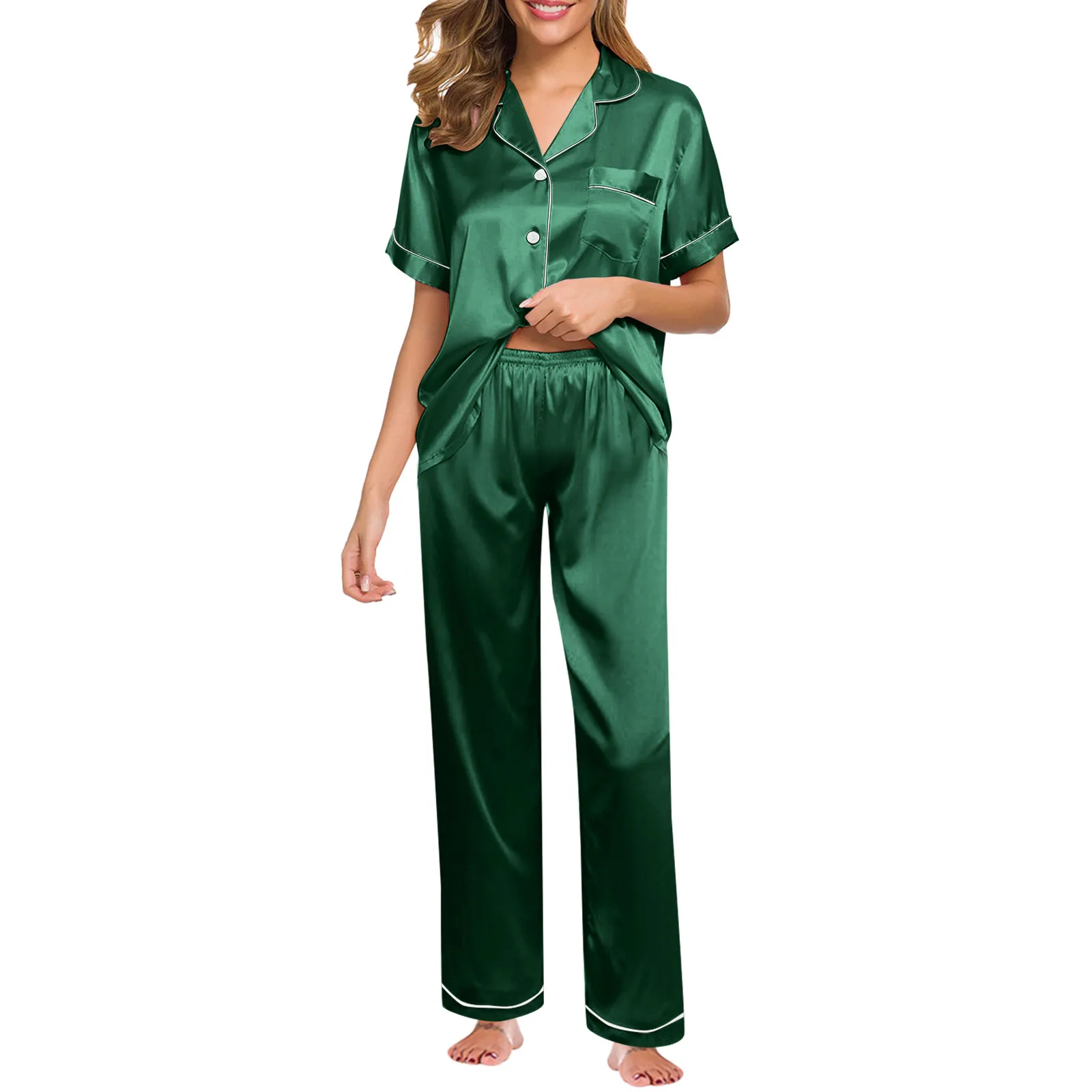 Womens Silk Satin Pajamas Pyjamas Set Sleepwear Pijama Pajamas Suit Female Sleep Two Piece Set Women's Loungewear 5XL Plus Size