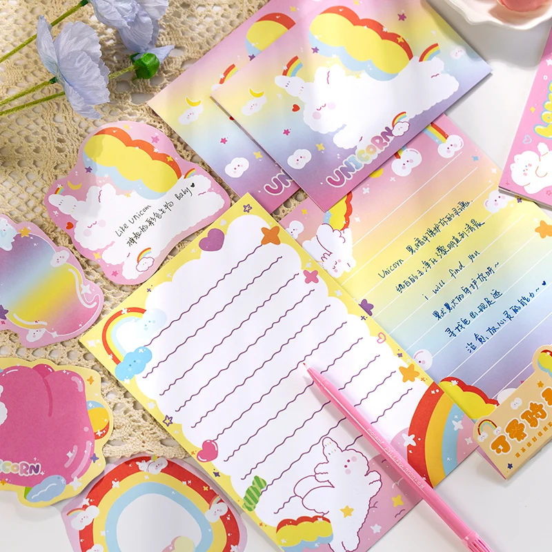 20 unids/set kawaii lindo Arco Iris conejo gato sobre Mensaje Tarjeta de carta, almacenamiento estacionario de regalo de papel