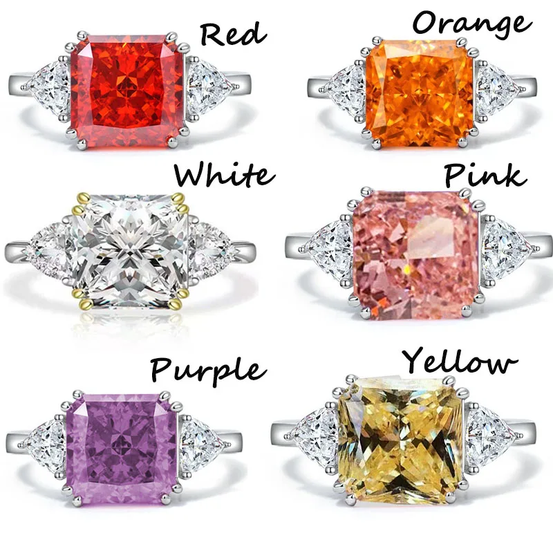 Finger Ring Female Square Crystal CZ Ring 6 Colors Silver For Women