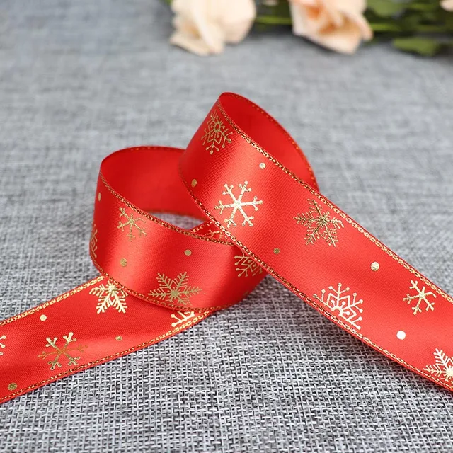 5 Yards 25mm Bronzing Christmas Ribbon Printed Polyester Ribbon For Christmas Decoration Gift Wrapping DIY Sewing Fabric F4 Red