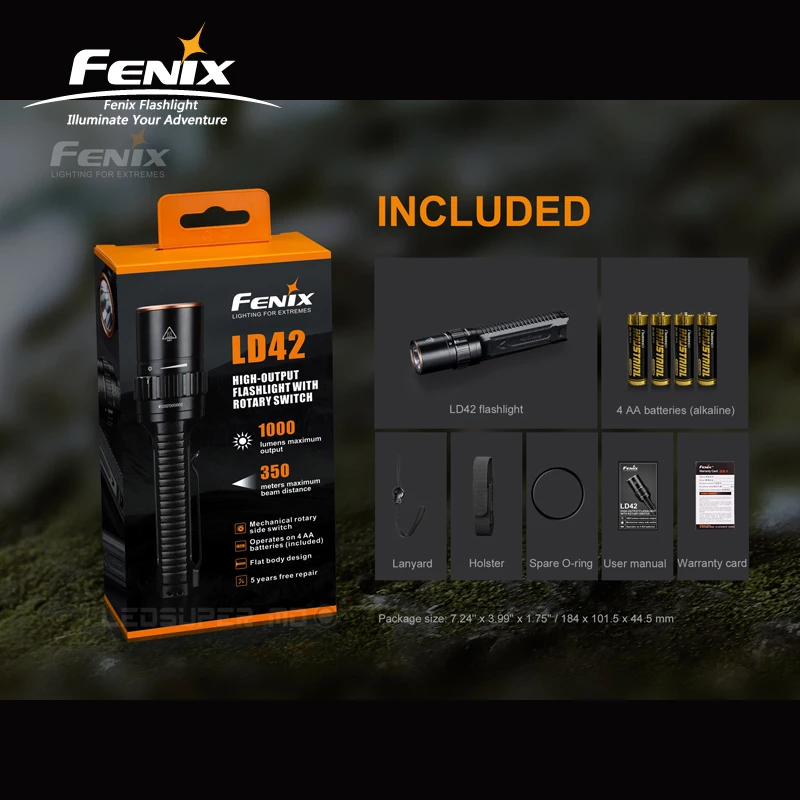 AA фонарь светильник Fenix LD42 1000 люмен высоковыходной светильник вспышки с механическим поворотным переключателем