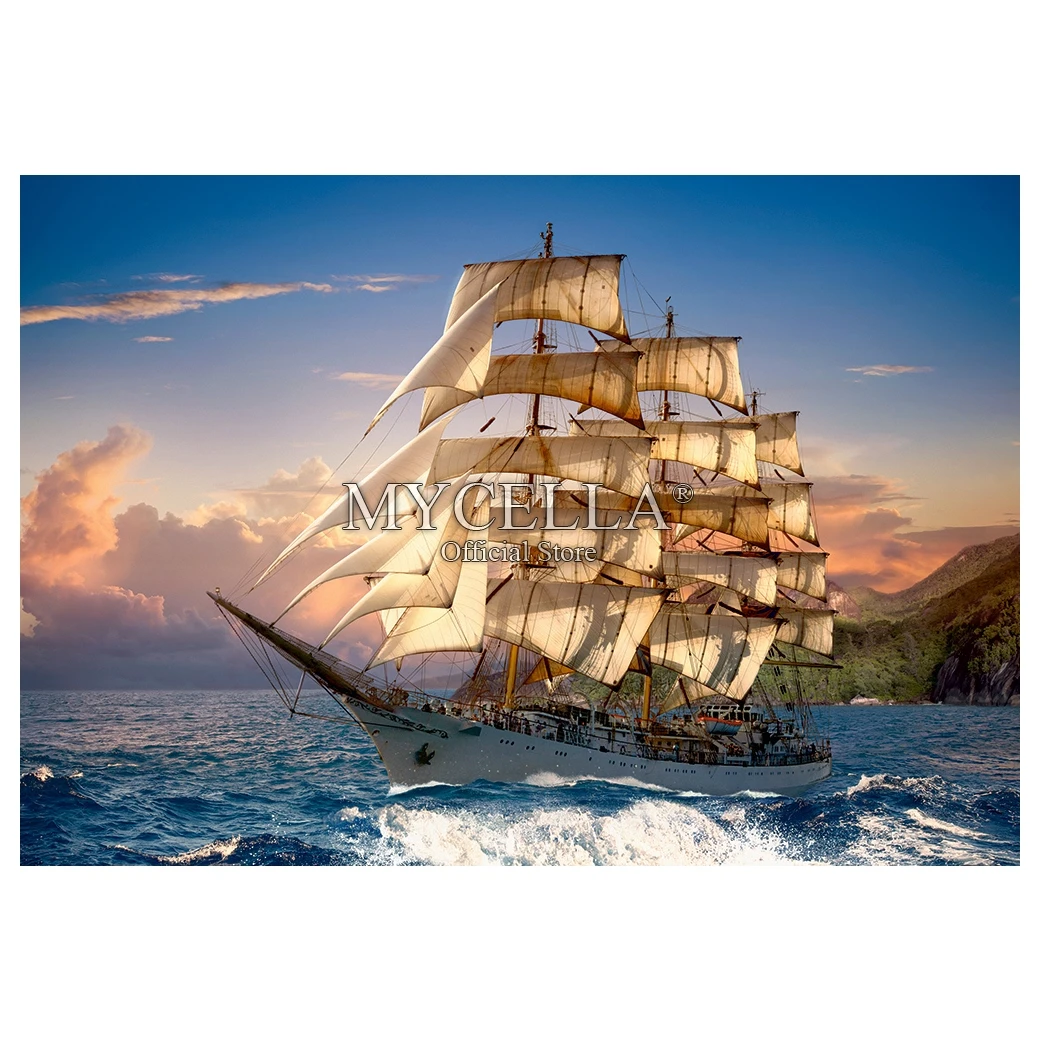 Алмазная 5d картина сделай сам Набор для вышивки парусником на закате мозаика