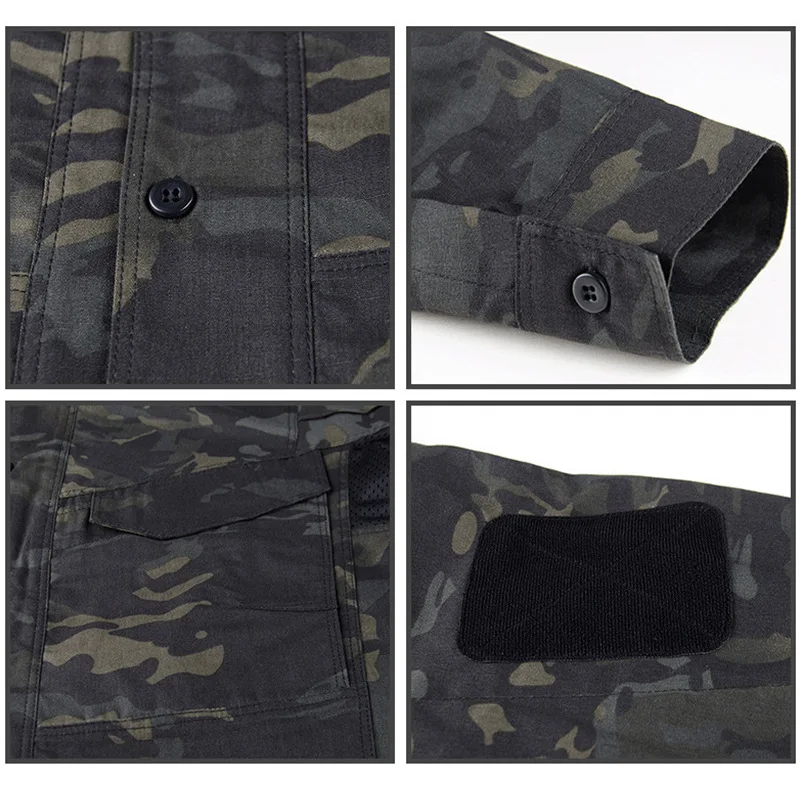 Camisa tática militar para homens, manga comprida, esporte ao ar livre, combate de batalha, uniforme BDU, caminhadas, jaqueta de caça