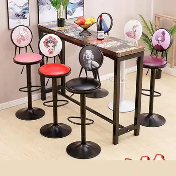 

Bar Chair Nordic Light Luxury Home Modern Simple Lifting Rotating American Bar Chair Iron Backrest High Stool