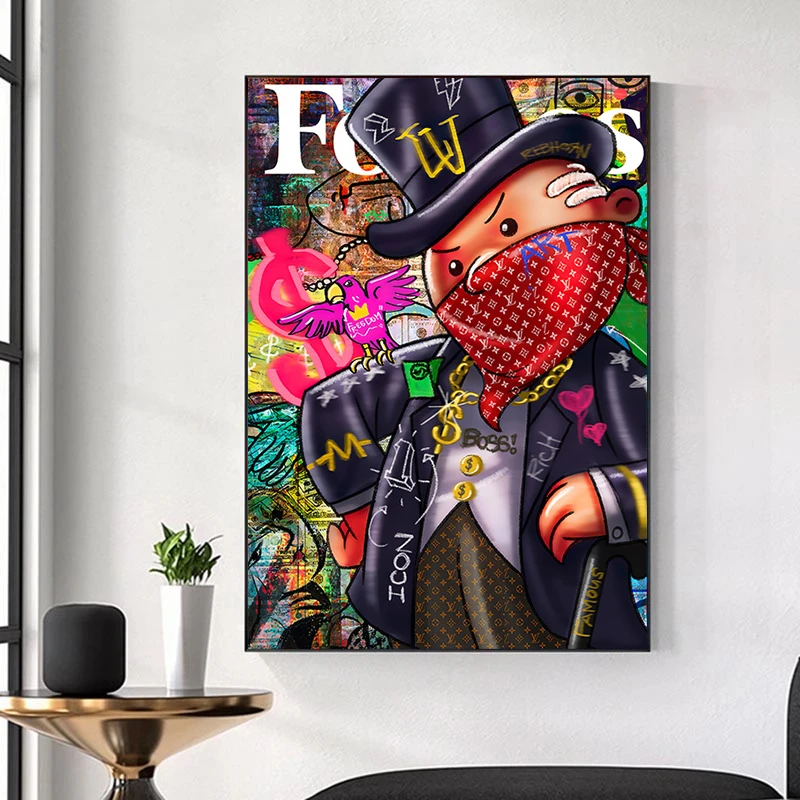 Canvas Graffiti Artwork Monopoly Canvas Posters And Prints Rich Man Street Wall Art Painting Pictures For Modern Living Room Painting Calligraphy Aliexpress