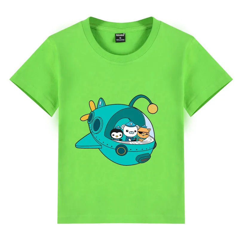 Цветная короткая футболка из чистого хлопка с октонавтами для мальчиков и девочек, летняя футболка для детей 2, 4, 6, 8, 10, 12 лет - Цвет: green