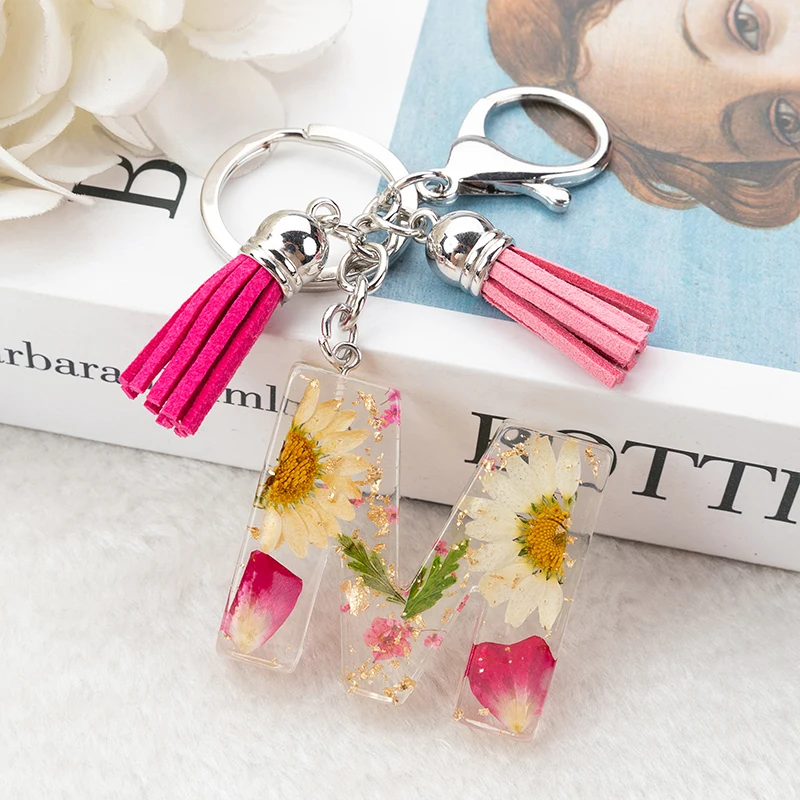 Pressed Flower Letter Keychains | Resin Alphabet Letters | Gift for He