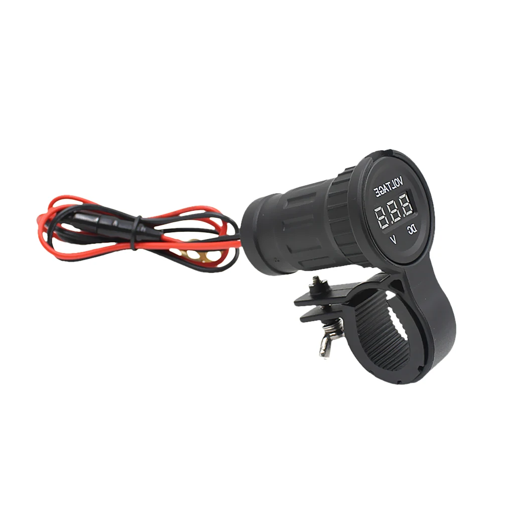 

DC 12V 24V Car Motorbike Handlebar Clamp On Voltmeter Socket Red LED Digital Display