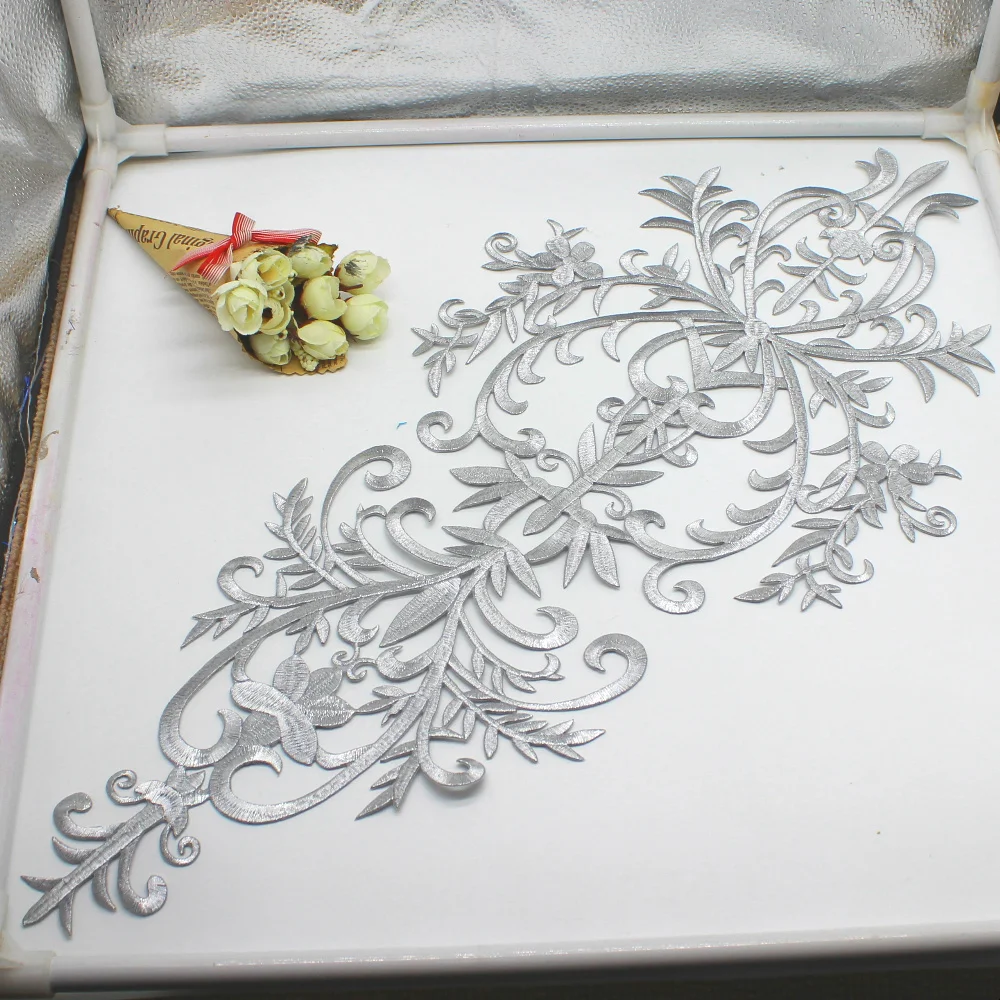 Description Picture 3 of itemIron On Appliques For Dress Gold Embroidery Patches Motif Flowers For Garment Diy Apparel Trims 50.5cm*25cm