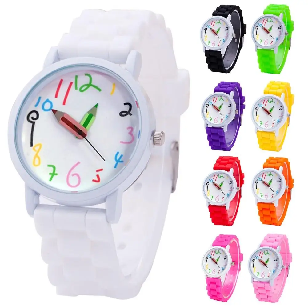 Fashion Children Kids Arabic Numerals Pencil Analog Display Quartz Wrist Watch afbeelding