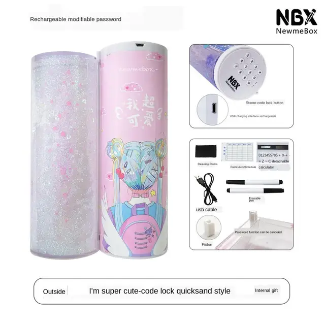 Pencil Case Code Lock Pen Box NBX Password Pencil Case Large Capacity Stationery Box Multi-Function Cylindrical Pencil Box Style 11