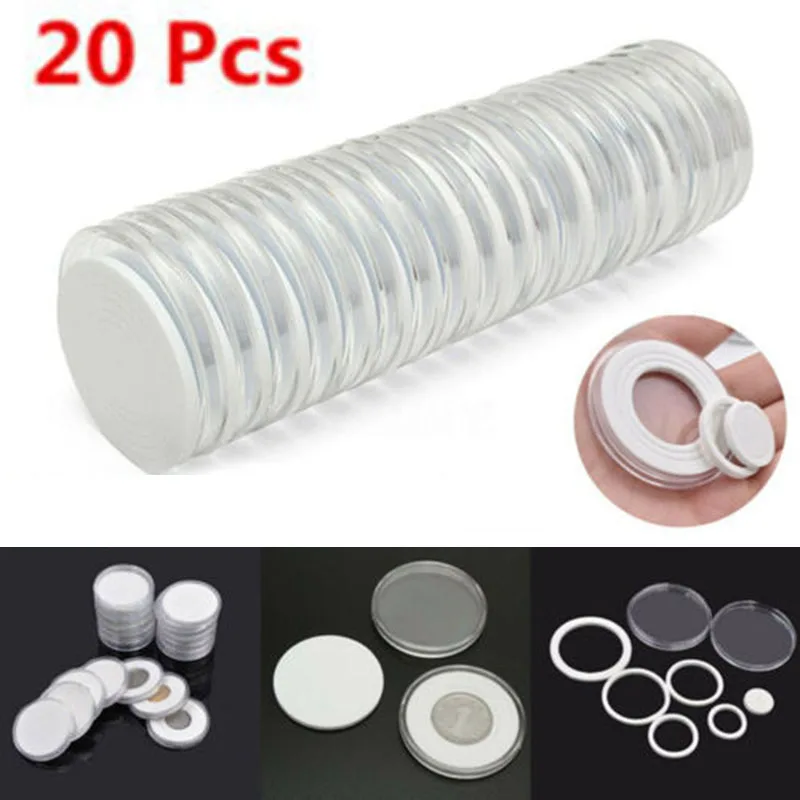 

20Pieces Coin Cases Capsules Holder Applied Clear Plastic Round Storage Box Kit Commemorative Coin Collection Volume Folder