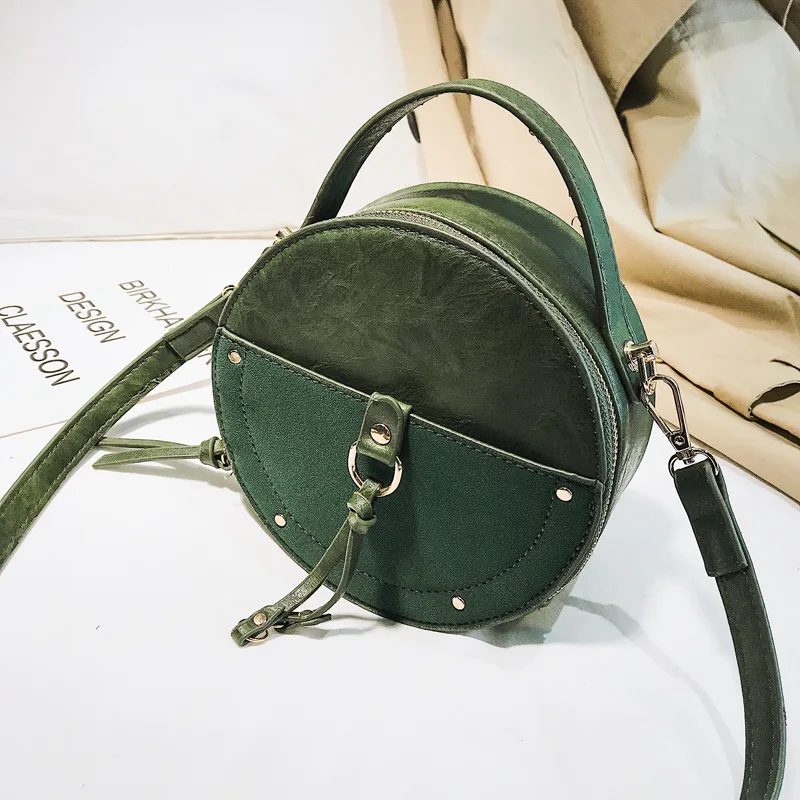 Стиль модная полированная маленькая круглая сумка в стиле ретро сумка-мессенджер кошельки и сумки - Цвет: Зеленый