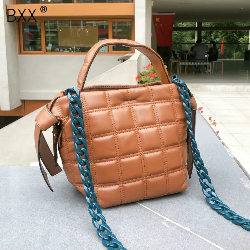 

[BXX] Pu Leather Crossbody Bags For Women 2020 Simple Style Acrylic Chain Shoulder Messenger Bag Travel Brand Handbags HJ247