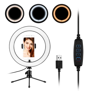 

Mini Ringlight 10inch LED Ring Light Photography Fill-in Lamp Mini Desktop Tripod for Live Video Recording Selfie Makeup