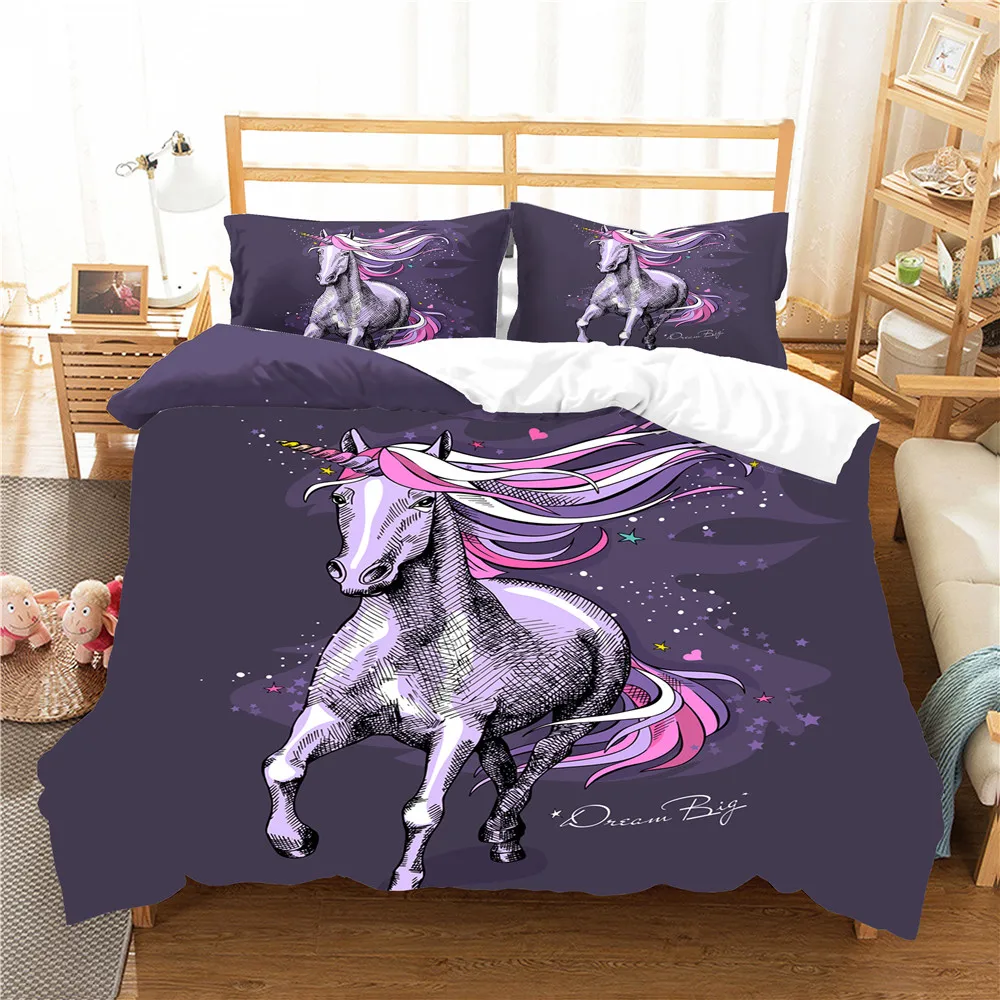 Bedding Coverlet Duvet Cover Set Unicorn Horse Printed Bed Linens