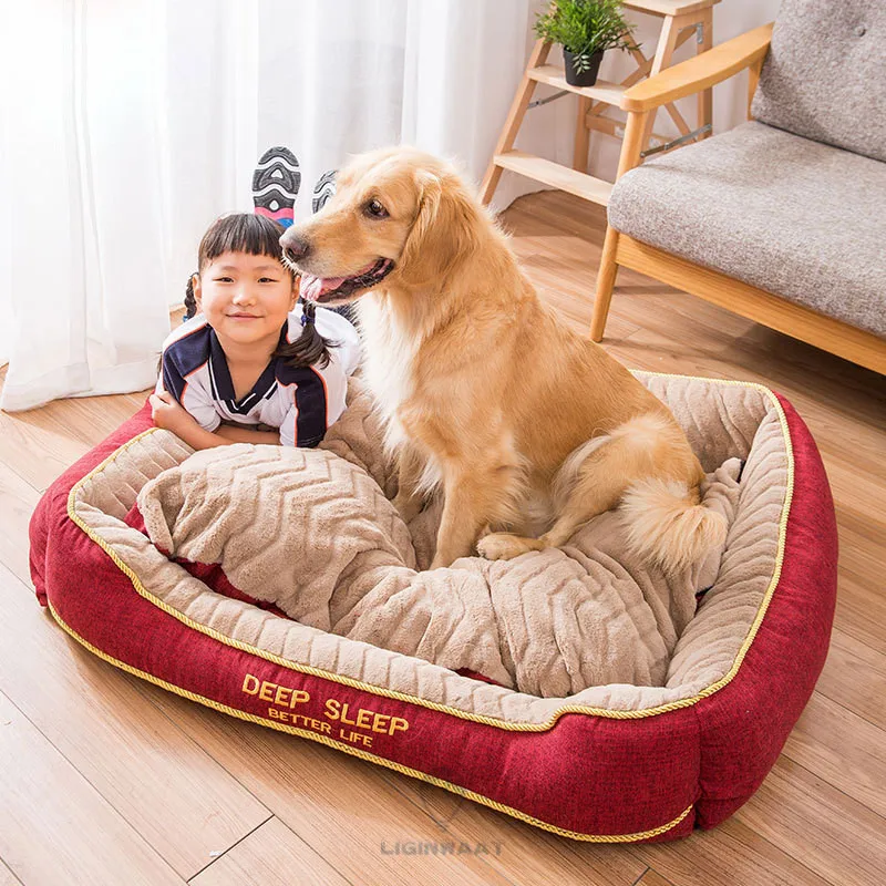

Thickened Cotton Plush Warm Large Dog Bed Breathable Winter Warming Dog House Sofa Soft Material Nest Dog Kennel For Large Pet