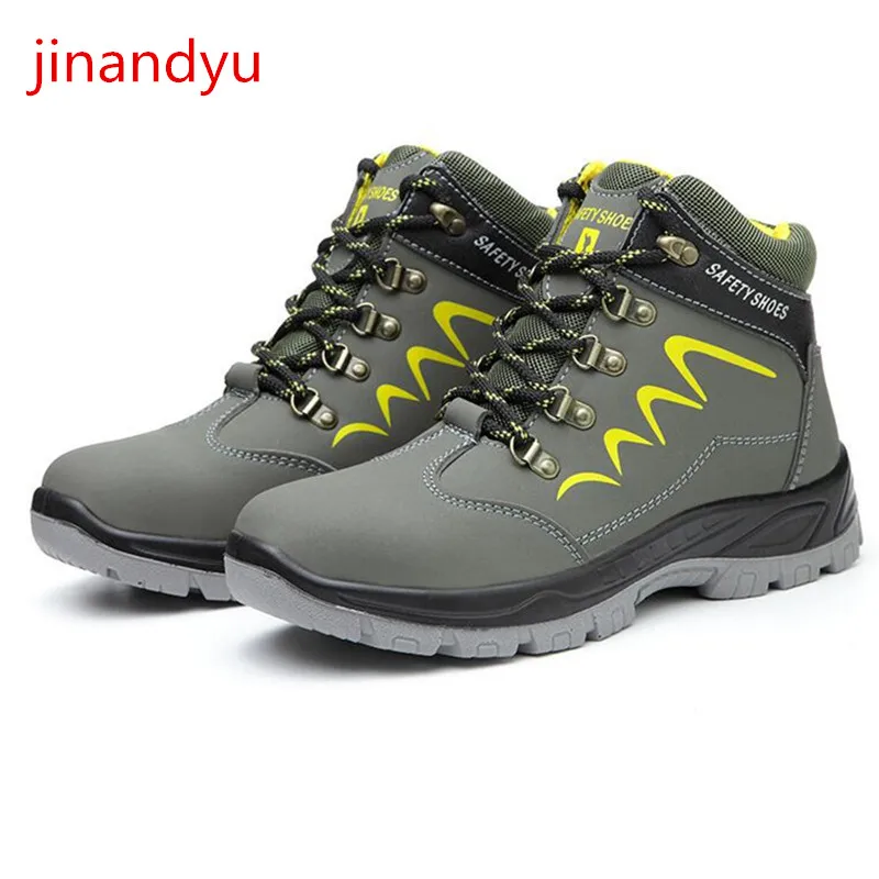 

New Male Leather Work Shoes Anti-puncture Safety Boots Indestructible Safety Boots Four Seasons Work Welder Steel Toe Shoes