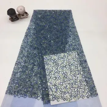 

2020 Latest French Tulle Lace Fabric High Quality African Lace Fabric Nigerian Sequins Mesh Lace Fabric For Wedding