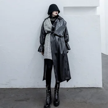 

Leather Jacket Cotton Coat Women's New Loose Irregular Tweed Patchwork Coat In 2019 Winter Oversized Womens Coats Long Overcoat