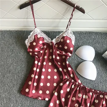 

Fiklyc Pajamas Women Summer Sexy Thin Section Of Silk Ice Silk Suspenders Shorts Set With Chest Pad Lace Home Service