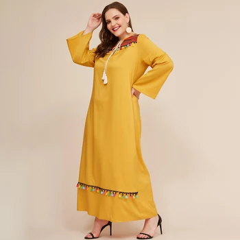 

New Autumn Fashion Women Middle Eastern Ethnic Arabian Style Long Dress Fringe Loose Plus Size Evening Party Dress For Women