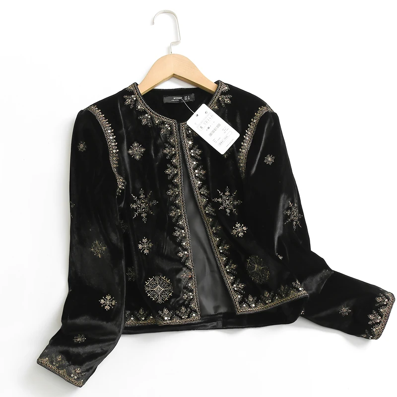 Sequins Embroid Baraque Stylish Black Jacket Women Girls Gothic Lolita Coat Elegant Gloris Sparkling Glitter Vevet