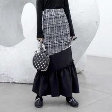 Зимняя шерстяная Лоскутная Женская длинная юбка, Лоскутная юбка русалки, год, модная юбка-труба