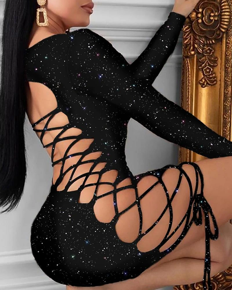 Sexy Glitter Lace Up Sequins Dress 