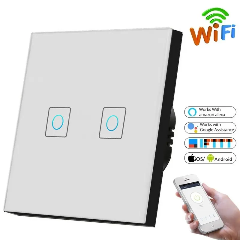 

Smart Wireless Wifi Touch Wall Switch, LED Glass Switch EU Standard Remote APP Control Light Switch, Work With Alexa/Google Home