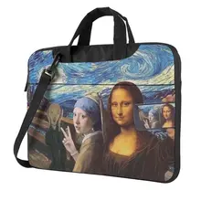 

Mona Lisa Starry Night Laptop Bag Case Selfie Van Gogh Soft Business Computer Bag Messenger Shockproof Laptop Pouch