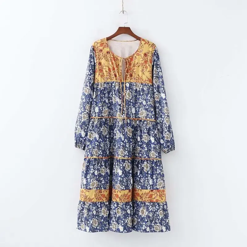 

2019 Western Style Spring And Summer Women's Dress New Style Joint Printed Long-sleeved Dress