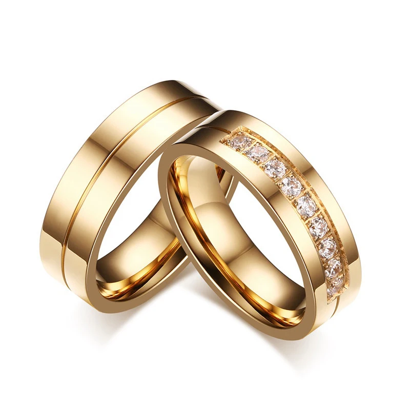 Anillos de boda grabados con nombre para hombre y mujer, sortija de compromiso de circón, acero inoxidable, regalo de joyería de aniversario
