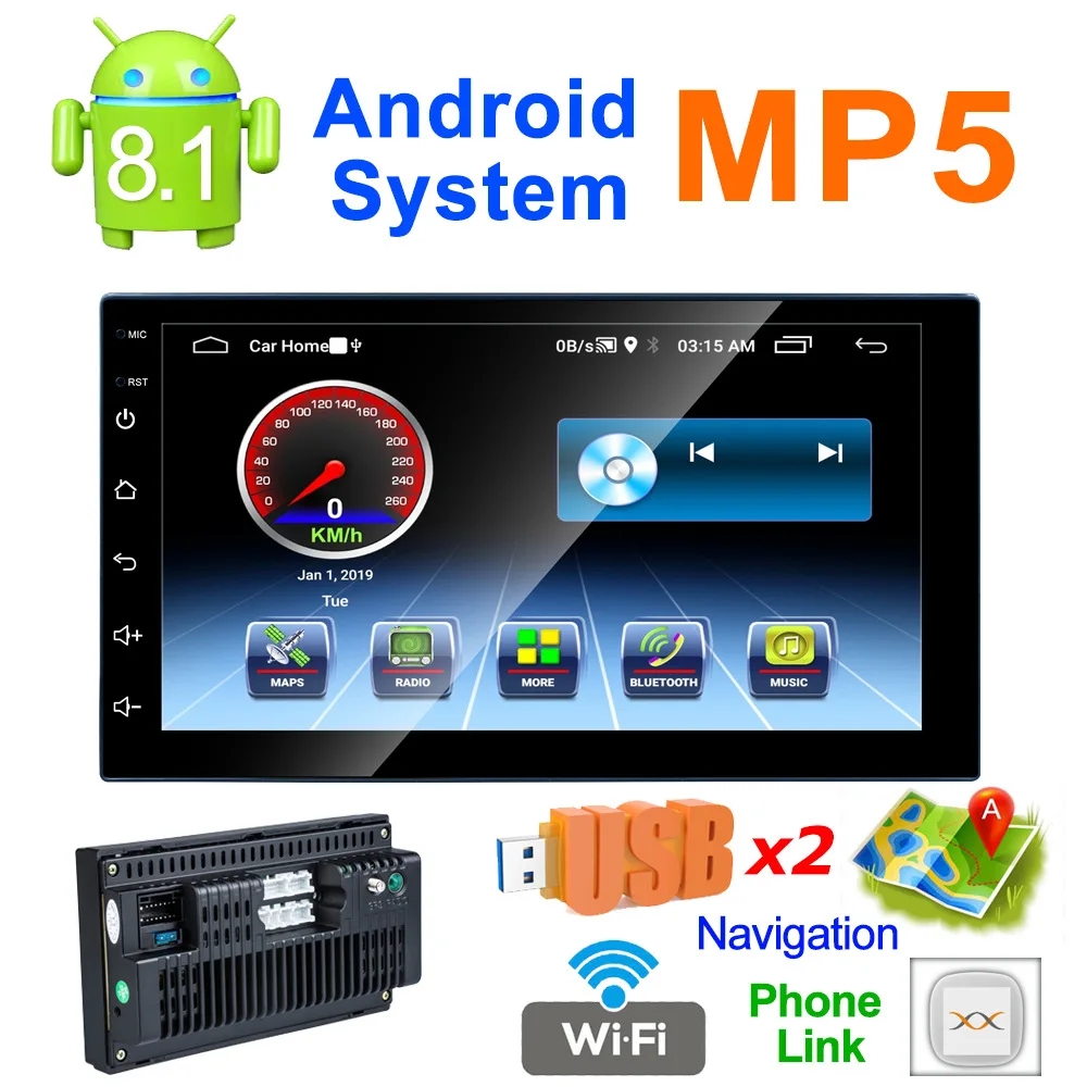 2 Din Android 8,1 радио, Bluetooth, GPS навигация wifi стерео видео 7 дюймов 1024*600 стол из поликарбоната Универсальный в автомобильный мультимедийный плеер