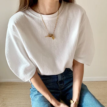 Cotton 2021 New Summer T Shirt Women Elasticity Woman Clothes Oversize Tops Pink White Tshirt Loose Maxi Female Short Sleeve Tee 1