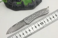 Small folding knife Damascus steel portable mini knife outdoor rescue self-defense cutter EDC collection knife utility tool