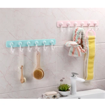 

Single Row Six Hook Self-Adhesive Hook Kitchen Shelf Bathroom Storage Hook Rack Clothes Hat Towel Wall-Mounted Hook